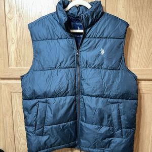 U.S. Polo Association Men's Blue Quilted Logo Vest, size L Puffer Jacket Nice